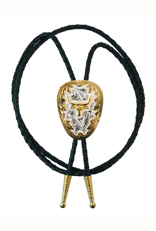 Longhorn Bolo Tie i German Silver – Sølv/Gull