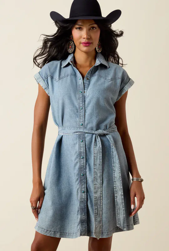 Western Denimkjole med Knytebelte
